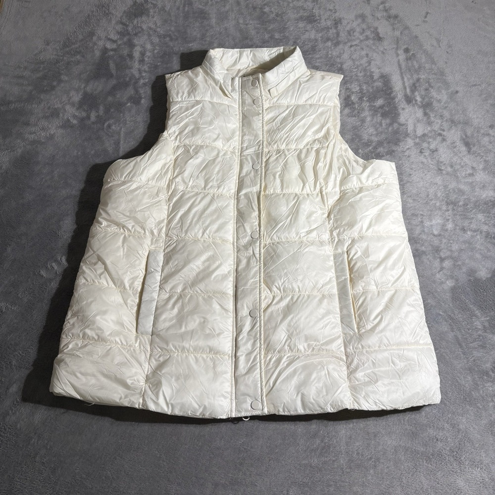 Susan Graver Puffer Vest Off White Size XL two Way Full Zip Hoodie Attachment